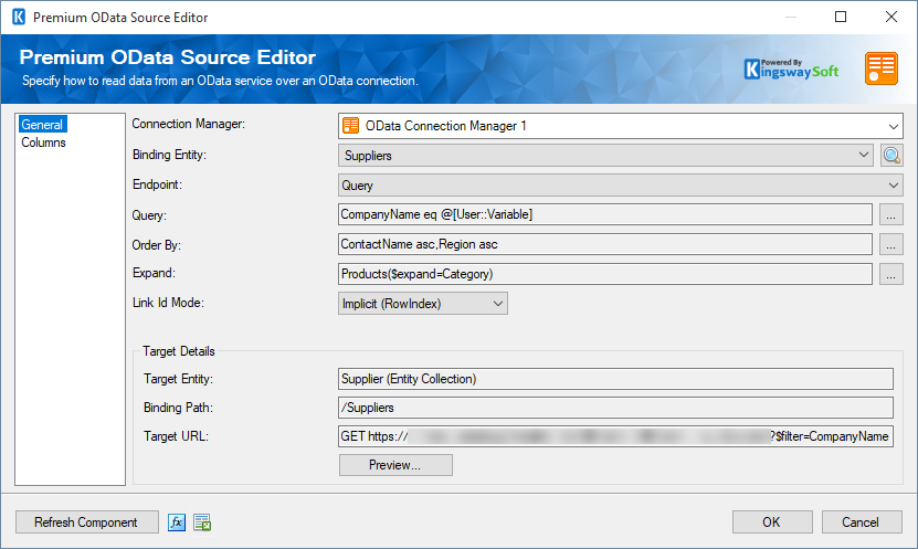 SSIS OData Source Component - General